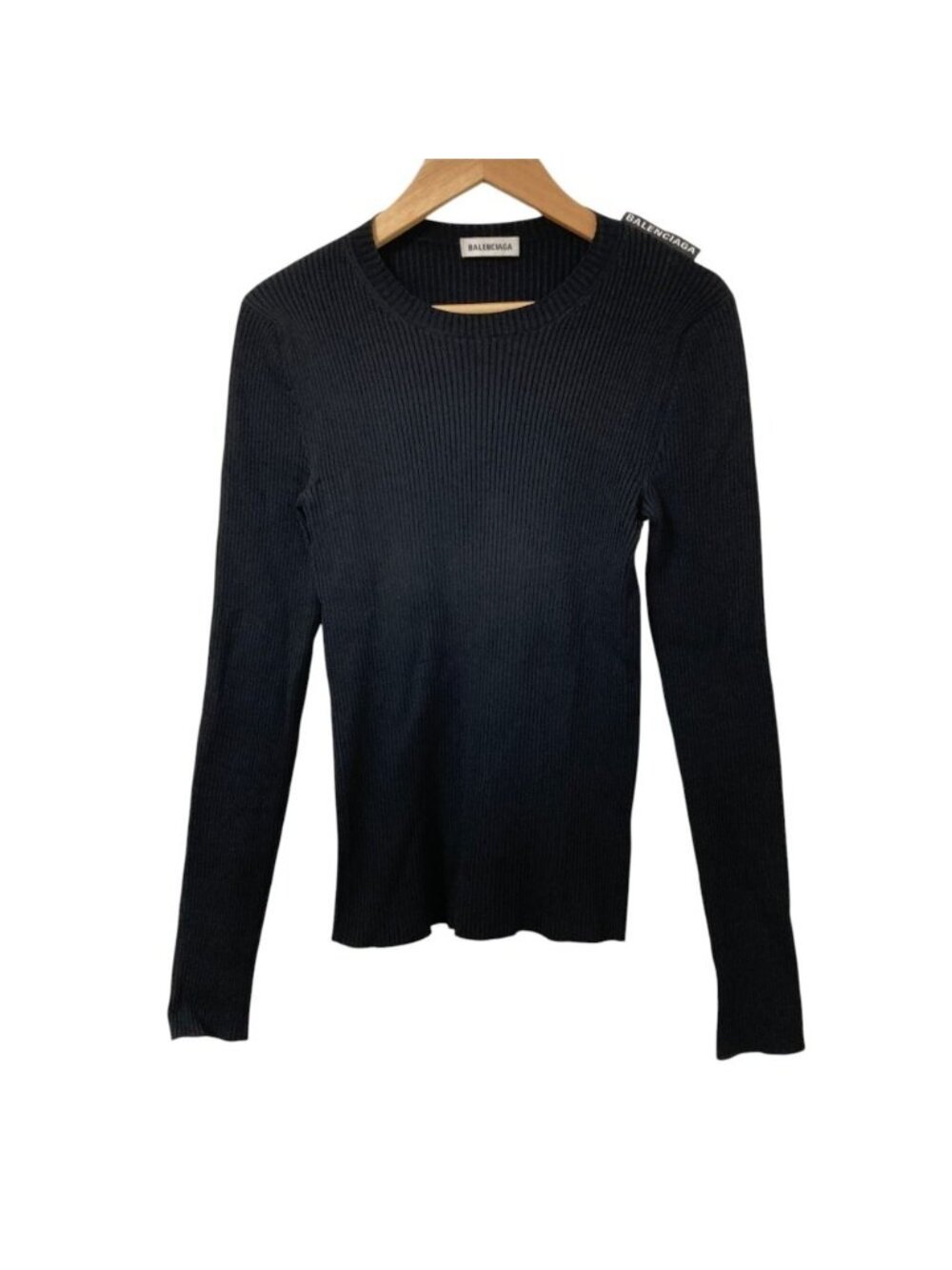 Balenciaga Logo Long Sleeve Ribbed Knit Top S Black Sweater